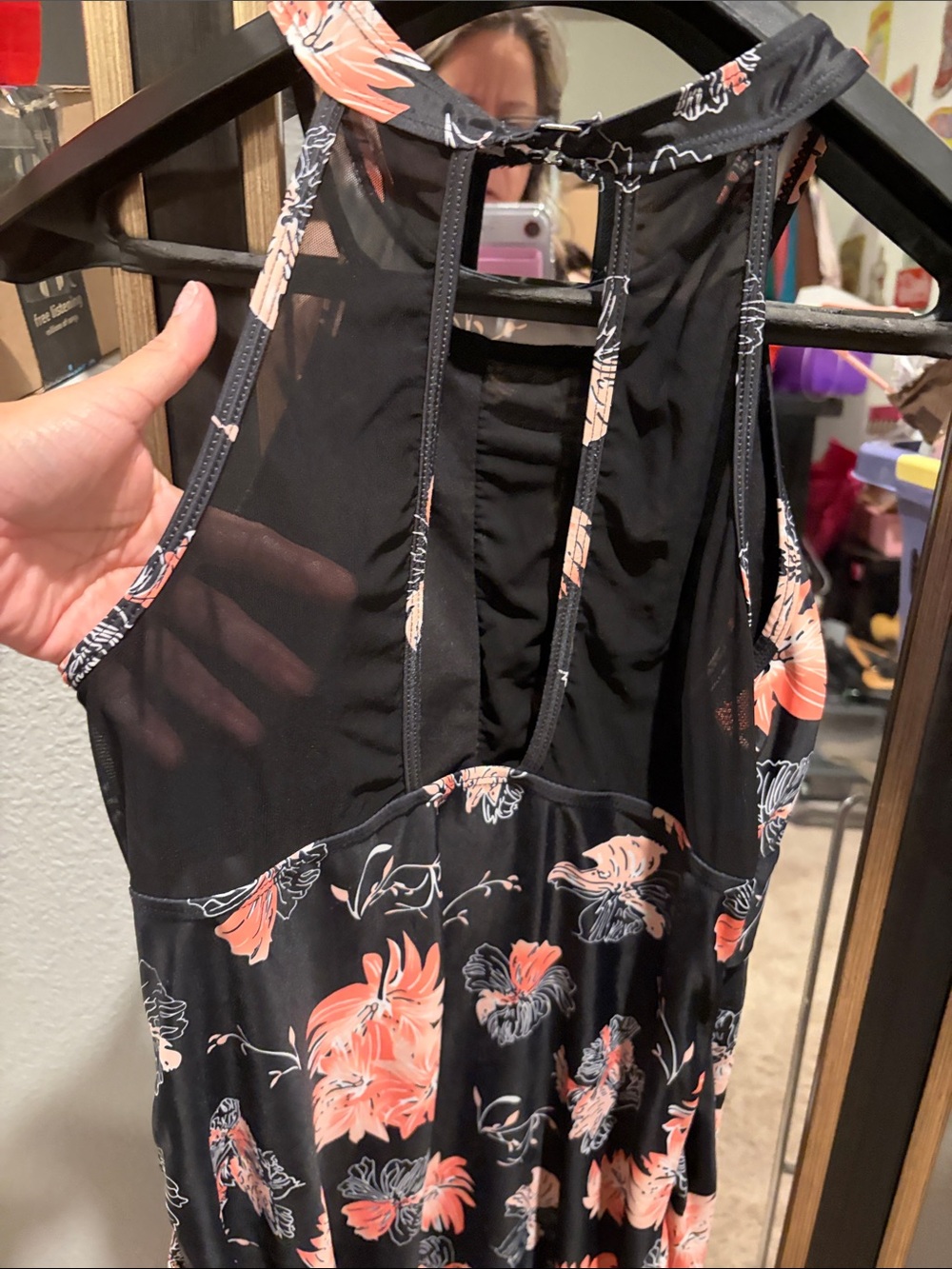 3/$10 Black Floral Halter Dress with Pink Flowers - Picture 5 of 6